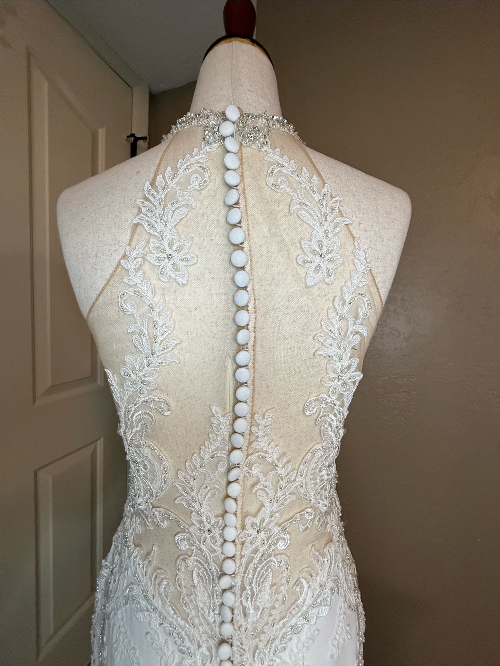 Elegant White Lace Halter Bridal Gown - Picture 5 of 17